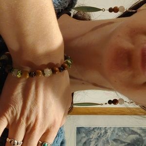 Handmade tiger's eye / rose quartz / sterling silver bracelet & earring set